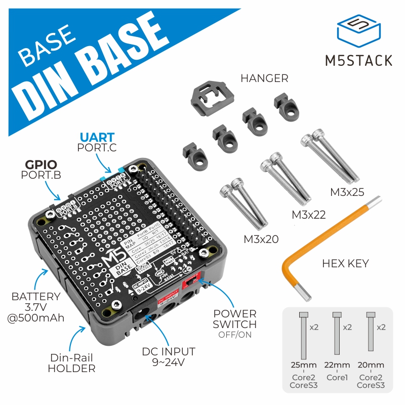 M5Stack - M5Stack-Base Din Officielle avec Batterie de