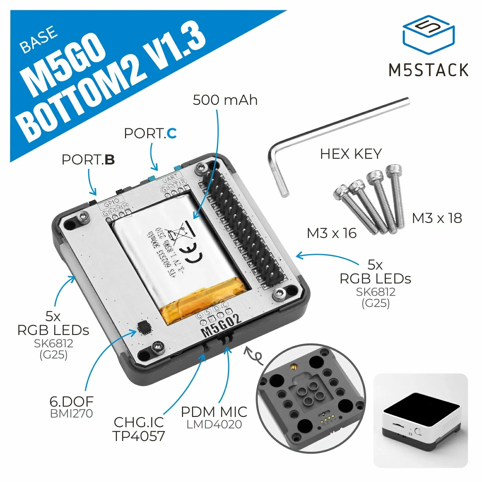 Base M5Stack M5GO Bottom2 v1.3 - M5Stack Core2 avis et prix